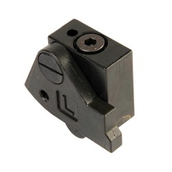 Zderzak pozycjonujący wąski z zaciskiem do MINIPRESS/PRO-CENTER, lew., czarny / pomarańczowy