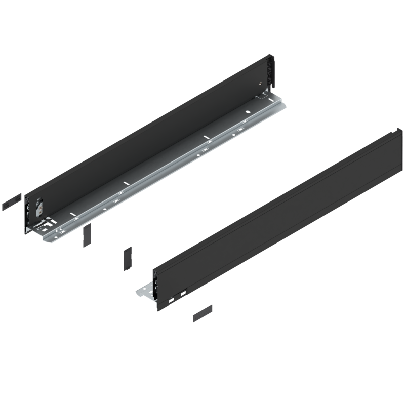 Blum 770M6502S Boki Bok szuflady LEGRABOX, wysokość M (90.5 mm), dł. 650 mm, lewy/prawy, do LEGRABOX pure czarny mat prawy+lewy