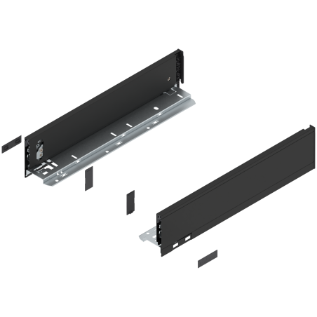 Blum 770M4002S Boki Bok szuflady LEGRABOX, wysokość M (90.5 mm), dł. 400 mm, lewy/prawy, do LEGRABOX pure czarny mat prawy+lewy