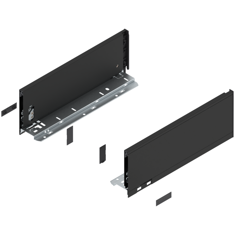 Blum 770K3502S Boki Bok szuflady LEGRABOX, wysokość K (128.5 mm), dł. 350 mm, lewy/prawy, do LEGRABOX pure czarny mat prawy+lewy