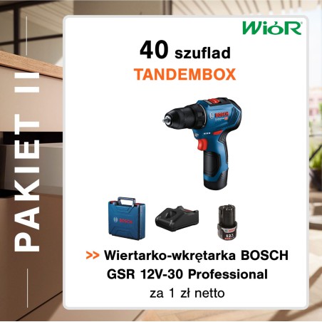 Pakiet Promocyjny Blum Tandembox Antaro L-500 biały 40 kompletów + Wkrętarka Bosch GSR 12V-30